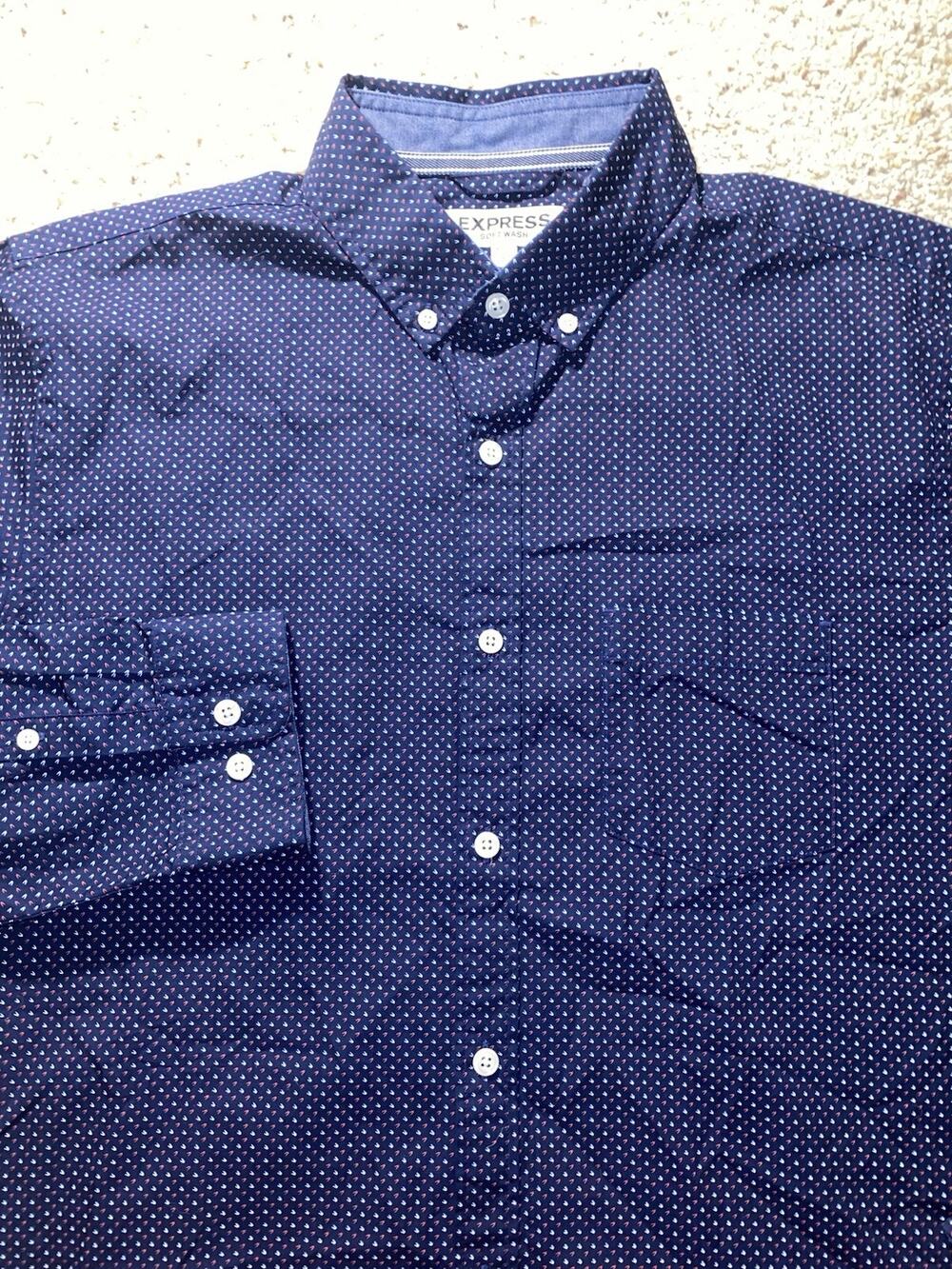 Express Soft Wash Mens Large Blue Button Up Down Work Dress Business Shirt